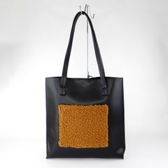 Сумка-шоппер женская черная (+ искусственный мех цвета капучино) из экокожи PoloClub SK30124 - 1