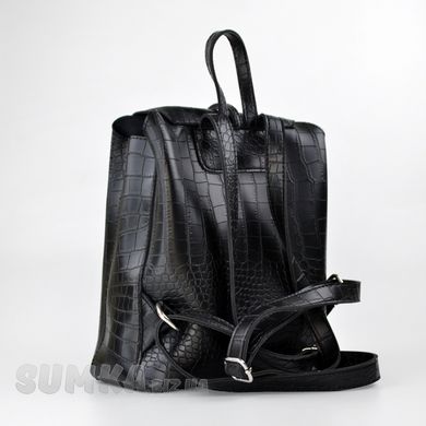 Рюкзак женский черный (кроко) из экокожи PoloClub SK10030 - 2