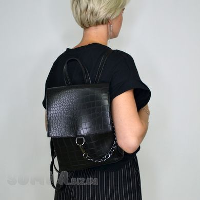 Рюкзак женский черный (кроко) из экокожи PoloClub SK10009 - 4