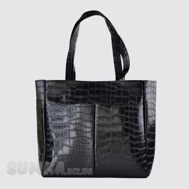 Сумка-шоппер женская черная (кроко) из искусственной кожи Voila 661 - 1
