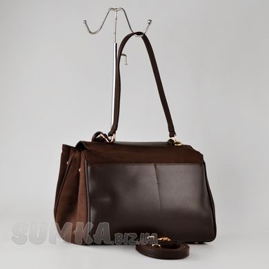 Сумка женская шоколадная (+ экозамша) из экокожи PoloClub SK60013А - 2