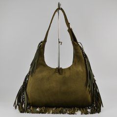 Сумка-хобо женская цвета хаки из экозамши PoloClub SK40050 - 1