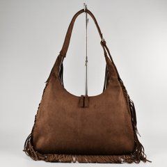 Сумка-хобо жіноча шоколадна з екозамші PoloClub SK40050 - 1