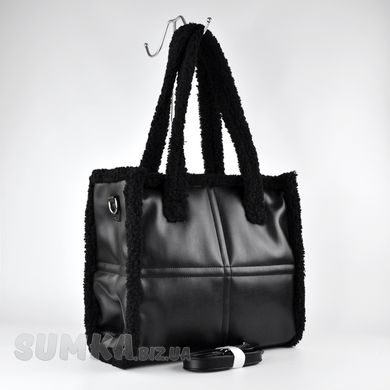Сумка-шоппер женская черная (+ черный мех) из экокожи PoloClub SK20149 - 2