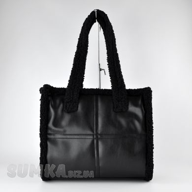 Сумка-шоппер женская черная (+ черный мех) из экокожи PoloClub SK20149 - 1