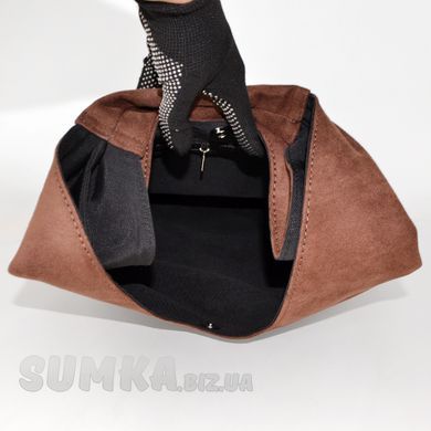 Сумка-хобо женская коричневая из экозамши PoloClub SK10043А - 3