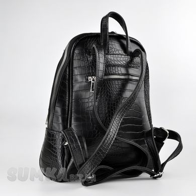 Сумка-рюкзак женская черная (кроко) из экокожи PoloClub SK10119 - 2