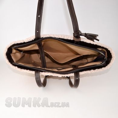 Сумка женская бежевая (+ шоколад) из искусственного меха PoloClub SK30251 - 3